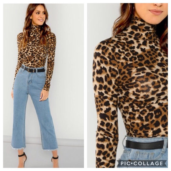 Boutique Tops - 🐾🆕High Neck Leopard Print Fitted Top🐾